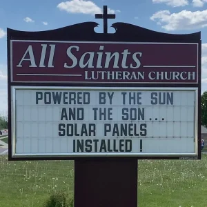 Church monument sign with changeable text message.