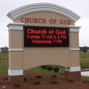 A church monument sign with electronic message board.