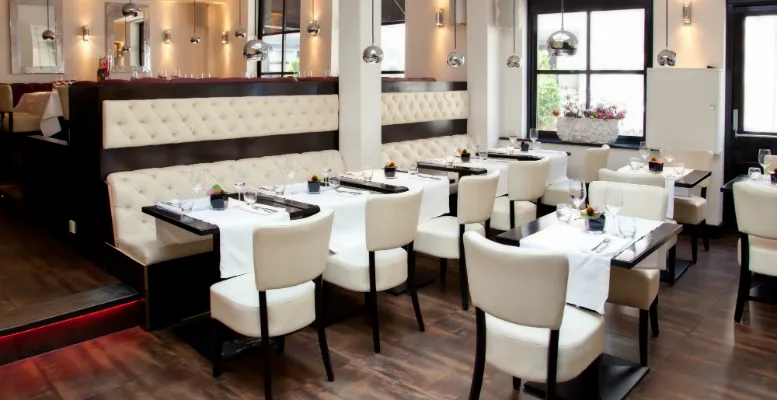 An upscale restaurant interior.